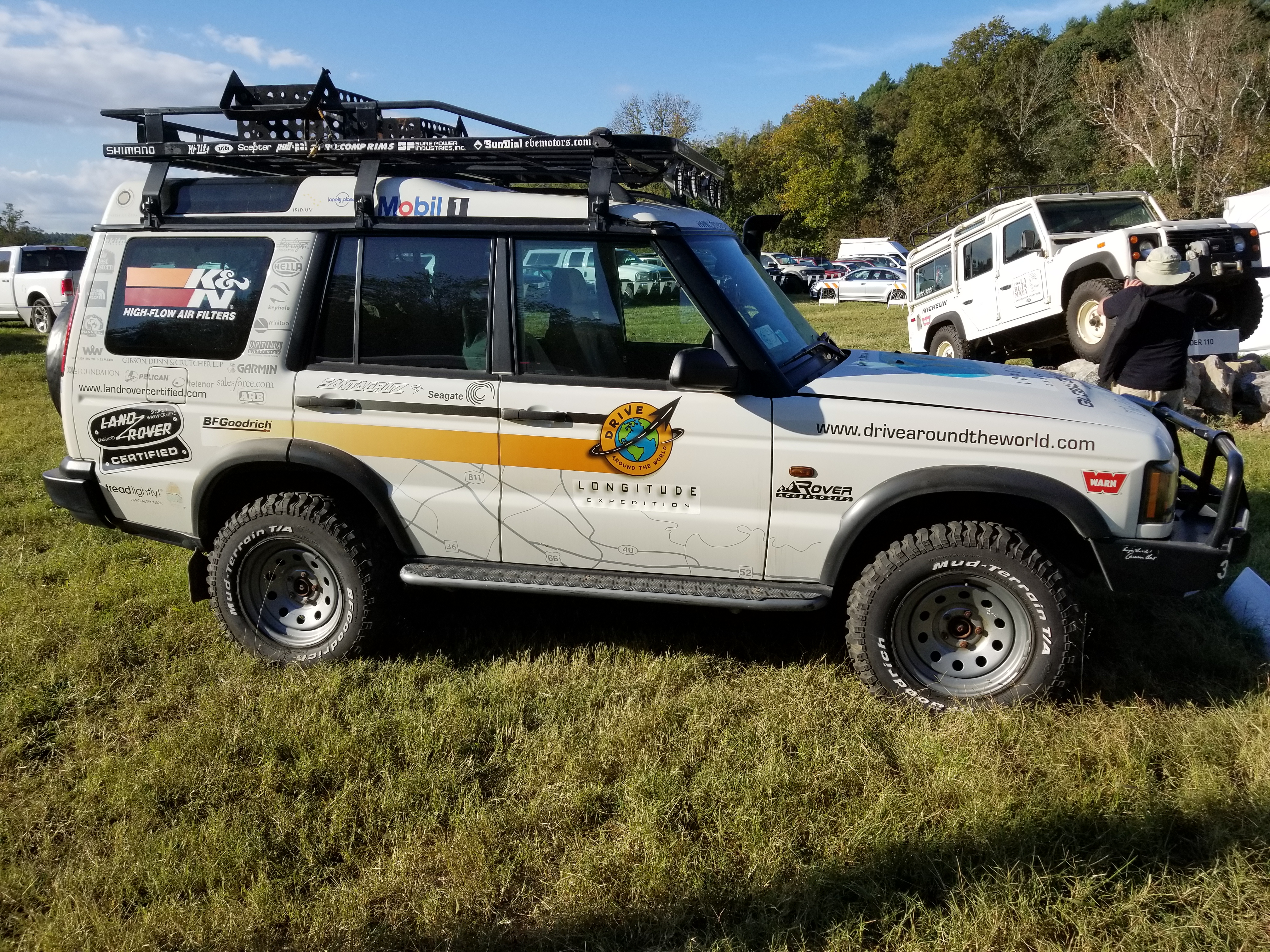 One of the modded Land Rovers at the booth